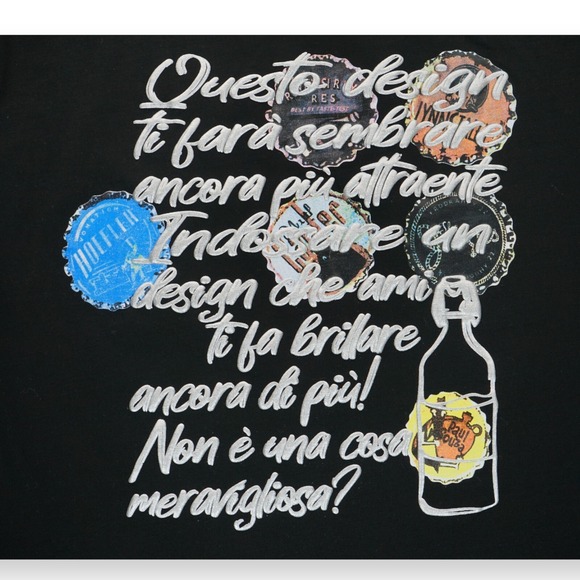 NWT Women's T-Shirt Textured Letters Black Short Sleeve Crew Neck‎ Size M-L - Picture 3 of 5